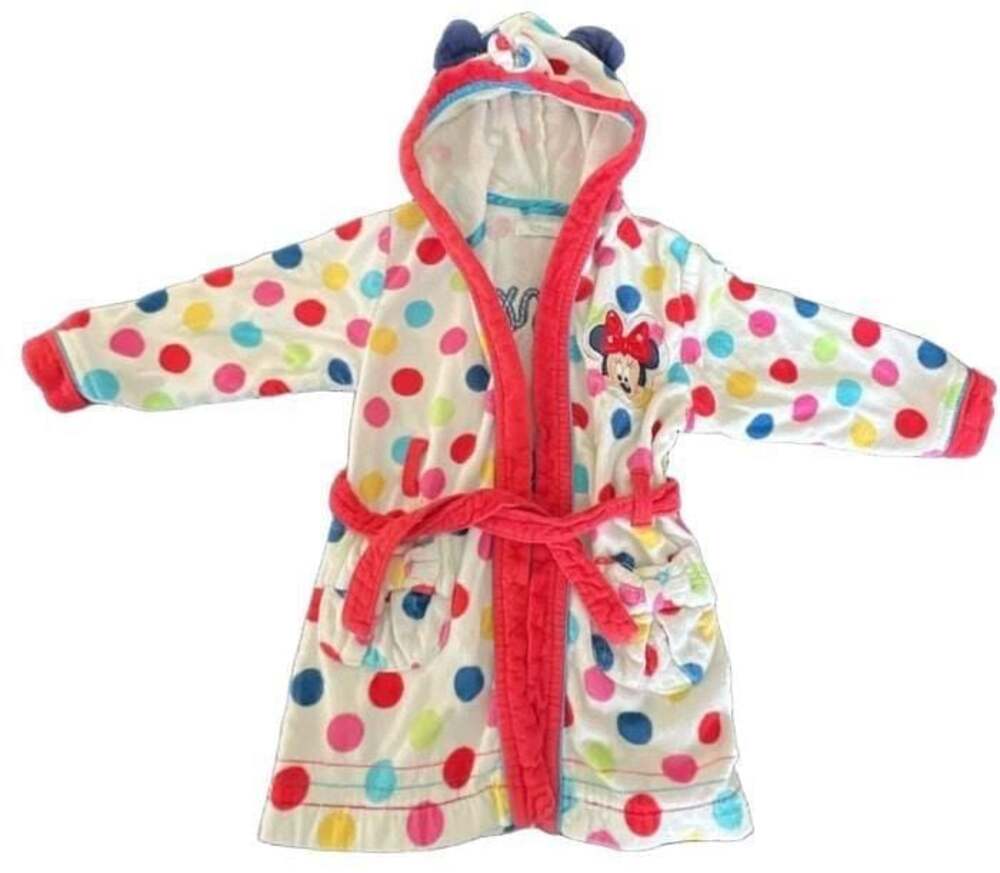 Disney Store Minnie Mouse Hooded Polka Dot Bathrobe for Girls Size 2-3